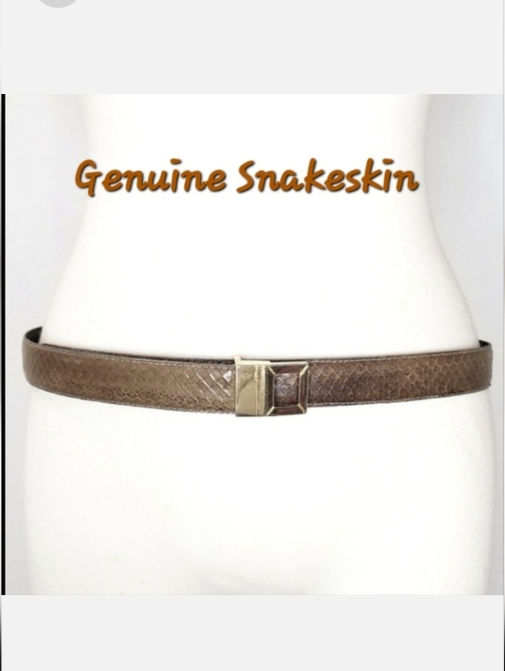 Genuine Snakeskin 1" Belt Lt Brown/Goldtone Buckle Sz 34"